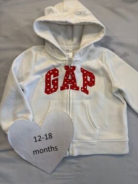 GAP White Zip-Up Hoodie with Red Canadian Logo - Kids